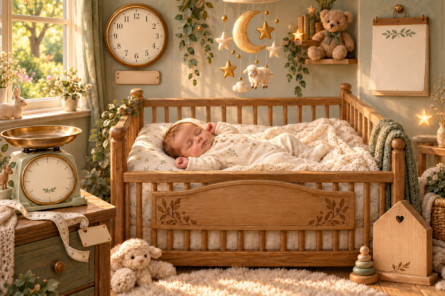 Warm nursery birth keepsake scene